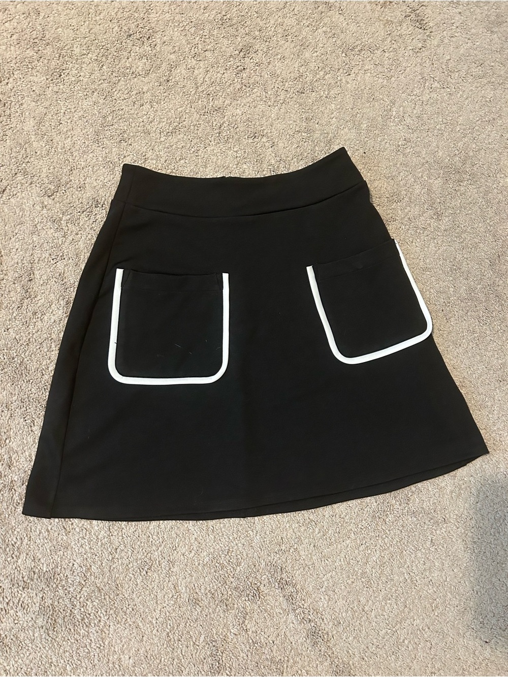 Black Mini Skirt with White-Trim Patch Pockets